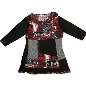 Marie Claire Boutiques Tunic New York Graphic Print Top Large Womens 3/4 Sleeve